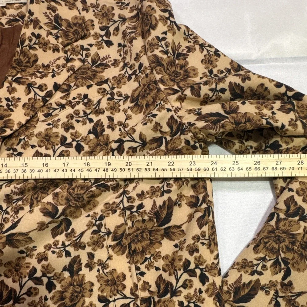 Free People Women's Floral Cropped Blazer Jacket Brown Beige Button Front Size M